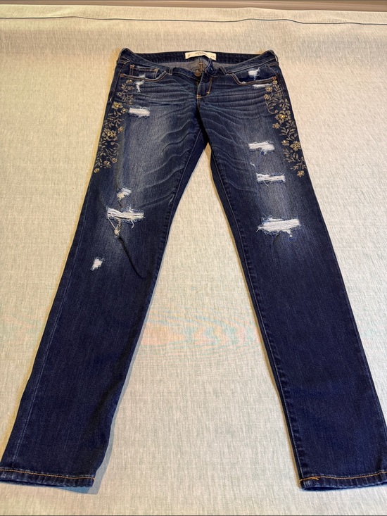 Abercrombie & Fitch Denim - Abercrombie & Fitch Dark Blue Straight Leg Jeans with Gold Floral Embroidery